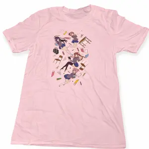 Doki Doki Literature Club T-Shirt, Monika Sayori Yuri Natsuki Falling Scene Graphic Tee, Cute Anime Aesthetic Shirt Unisex