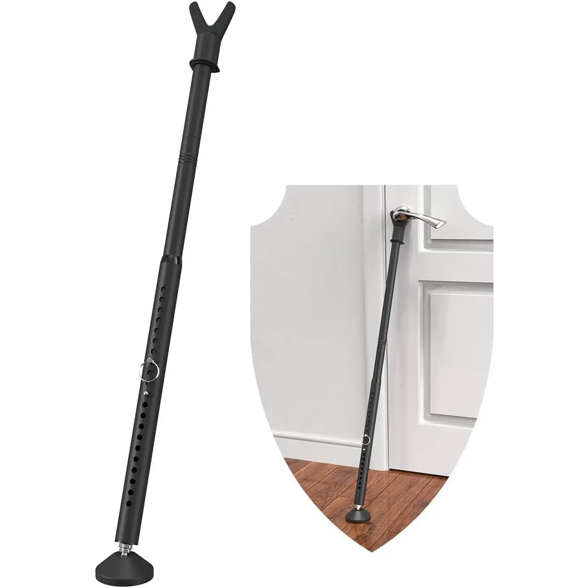 Door Stoppers  Bar, 3-in-1 Apartment Patio Sliding Door  Bar from Inside, Adjustable Front Door & Window Barricade  Stick for  Safety, Door Jammer Lock Protector, Black
