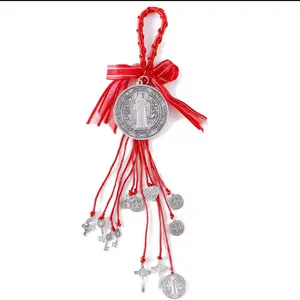 colgante de Medalla de San Benito, amuleto católico de protección, medallas de San Benito con crucifijo para hombres y mujeres, espejo retrovisor de automóvil, decoración del hogar