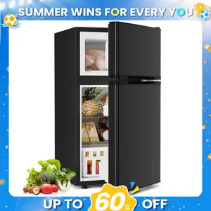 Summervibes[Limited Stock] Antarctic Star 3.2 Cu.Ft. Mini Refrigerator with Freezer, Double Door Compact Fridge with Adjustable Removable Shelves, for Dorm/Apartment/Office/Basement summerwins