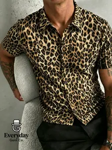 American Vintage Leopard Print Shirt, Men's Summer Casual Versatile Short Sleeve, Stylish and Comfortable, Perfect for Daily Wear