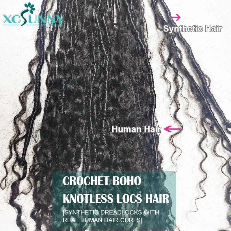 Crochet Boho Locs With Human Hair Curls Pre Looped Crochet Hair Jerry Curly Human Hair Ends For Black Women Synthetic Locs