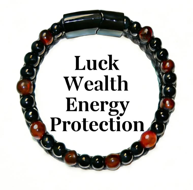 Hand Star Leather Black Onyx Tiger Eye Stackable Tennis Chain Bracelet 6mm Beads 12mm Band Sweat-Resistant Anti-Tarnish Classic Design