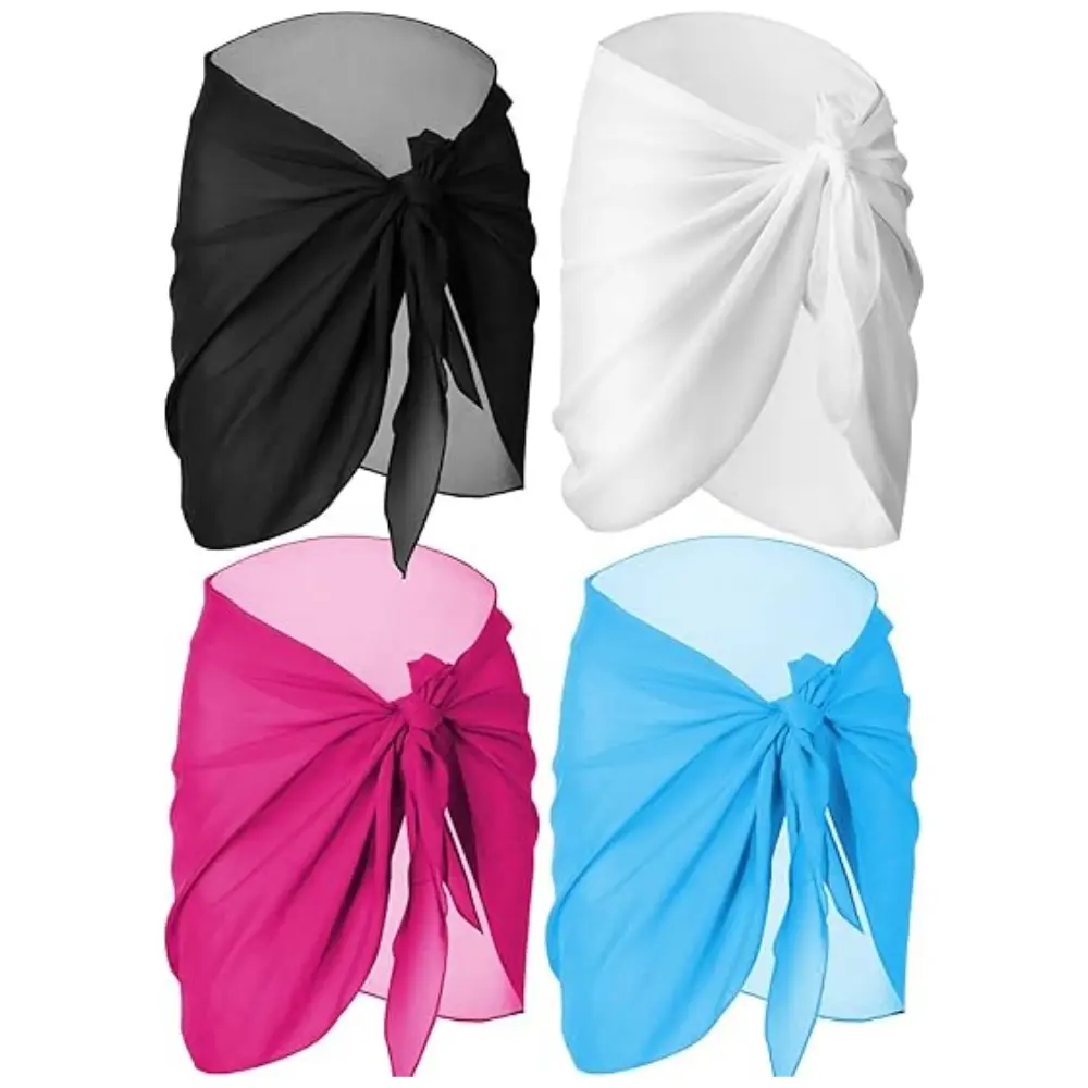 Bathing Suit Coverups for Women, 4 Piece Sheer Chiffon Sarong Wrap Skirt for Beach, Lightweight and Quick-Drying, 140 cm, Swimsuit, Mom, Female