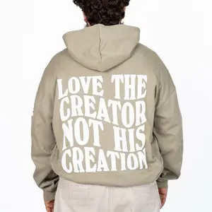 Fog Green — Faith First Puff Print Hoodie for Men - Sweaters - Menswear Casual Clothing Overall Streetwear Cotton Polyester unisex hoodie Stylish Sweatshirts graphic hoodies