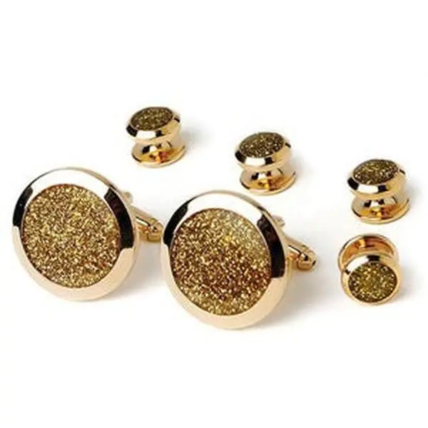 Gold Diamond Dust Tuxedo Cufflinks and Studs