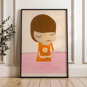 Girl Holding Flower, Yoshitomo Nara Wall Art Poster-Canvas, Product without frame Gift