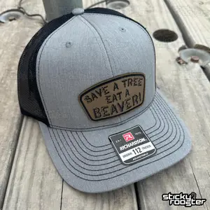 Save A Tree, Eat A Beaver Leather Patch Hat. Comes with a FREE sticker!