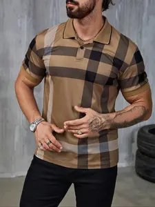 Men's Vintage Plaid Print Short Sleeve Tee, Regular Fit Casual Retro Round Neck T-shirt for Daily Wear, Men's Sleepwear & Loungewear for Summer