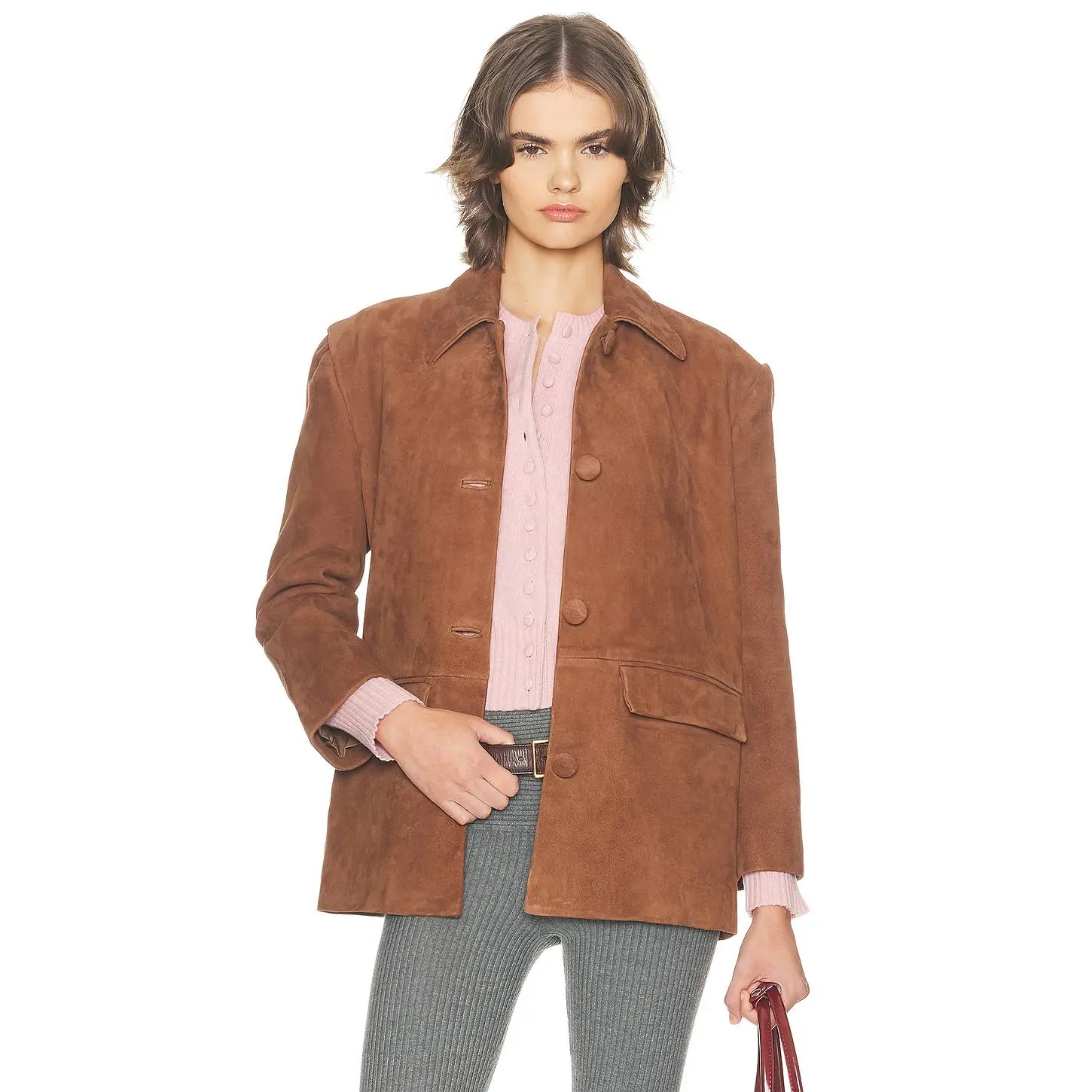 Helsa The Schoolhouse Jacket in Suede in Chestnut