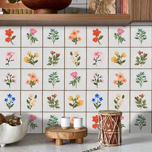 10pcs Multicolor Farmhouse Floral Wall Stickers, Self-Adhesive Peel & Stick Waterproof, Ideal for Kitchen Backsplash Bathroom Laundry Room Decor