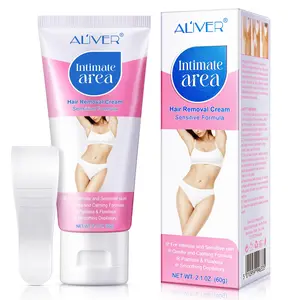 Aliver Private Area Bikini Hair Removal Cream with Scraper, Gentle Formula, Pain-Free Smooth Shaving, Suitable for Sensitive Skin, 60g