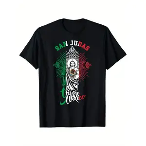 San Judas Tadeo Viva Mexico | Saint Jude Thaddeus Mexican T-Shirt100% Cotton, Fabric Weight 180g, T-shirt to Set off Your Extraordinary Temperament, S-XXXL, Black