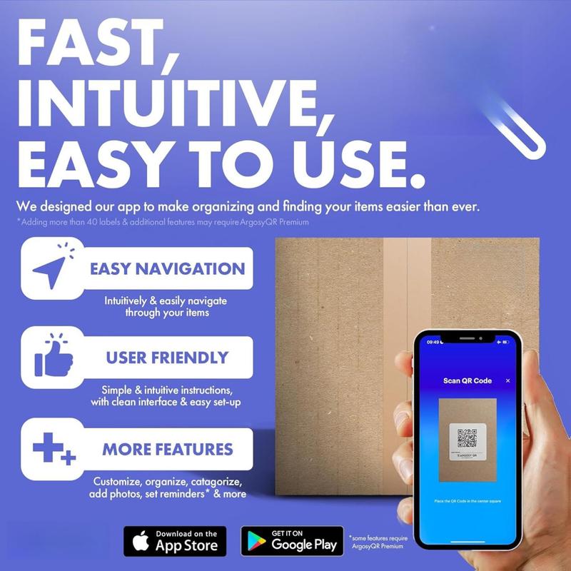 Argosy Durable Weatherproof QR Code Stickers 2x2 Inch 40 Pack USA-Made Smart Labels for Storage Bins Strong Adhesion for Moving Inventory Organization with Free App Included