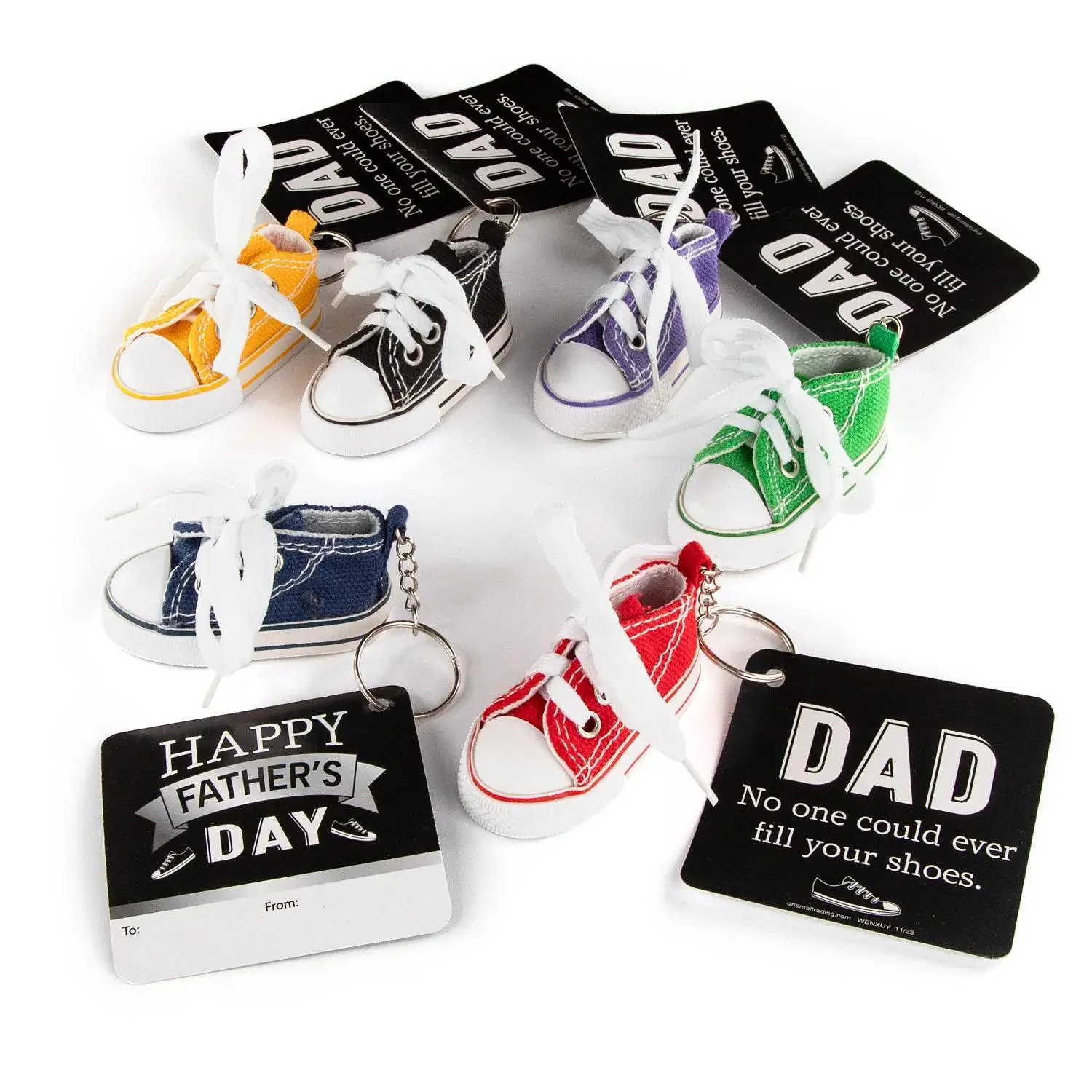 New Unisex Mini Size Polyester & Rubber Tennis Shoe Keychains Multipack (12-Pc, 3" Shoe, 1" Keyring, Greeting Card) - Sturdy Cute Accessories Sports Collectible Set for Dad, Simple Assembly Required