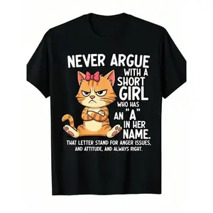 2026 Men's Angry Cartoon Cat Graphic T-Shirt Funny Quote Black Tee for Cat Lovers Casual Crewneck Soft Breathable Fabric Machine Washable