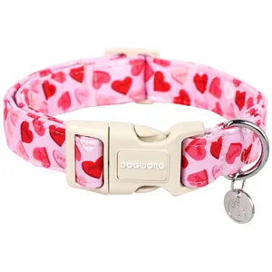 DOGWONG Valentine's Dog Collar, Adjustable Pink Heart Dog Accessory - Lightweight Collar for Small, Medium & Large Dogs
