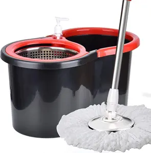 Mop and Bucket with Wringer Set, 360 Spin Mop  with 3 Replacement Heads, Stainless Steel Mop Bucket 61 Inch Adjustable Handle for Floor Cleaning