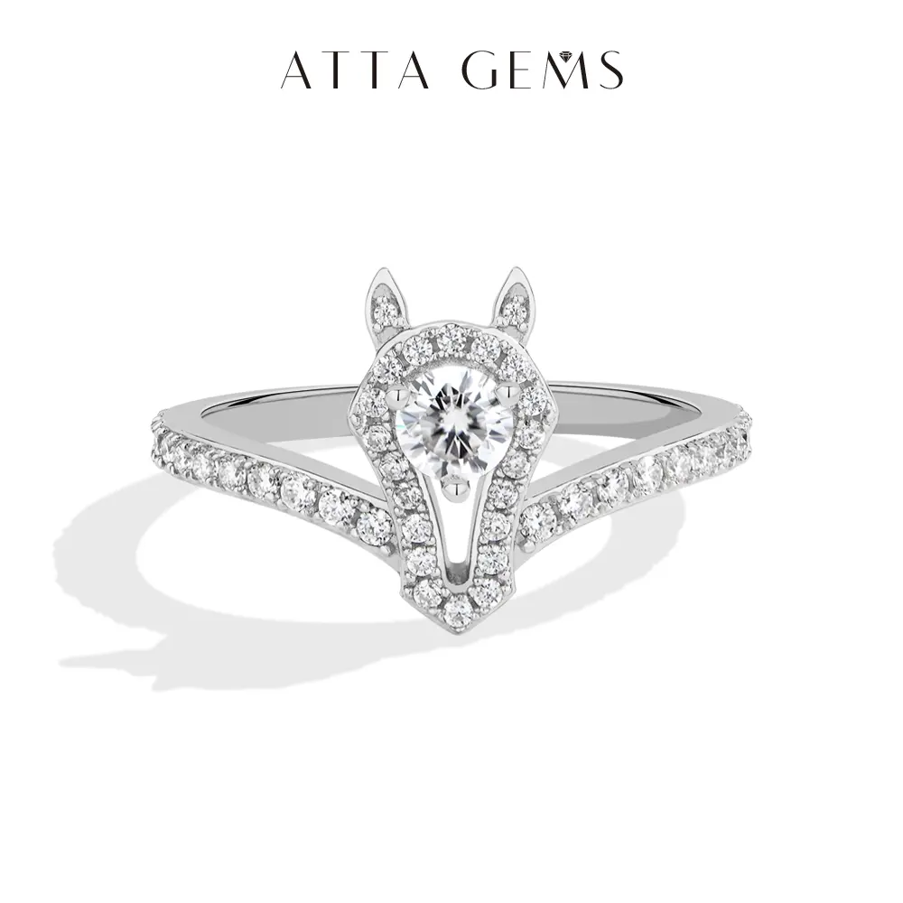 ATTAGEMS Equestrian Horse Head Design Lab-Grown Moissanite Ring for Women S925 Silver Ring Special Occasions Gift Party Fashionable Statement Jewelry R378, Solitaire Ring summerwins,