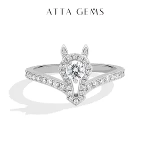ATTAGEMS Equestrian Horse Head Design Lab-Grown Moissanite Ring for Women S925 Silver Ring Special Occasions Gift Party Fashionable Statement Jewelry R378, Solitaire Ring