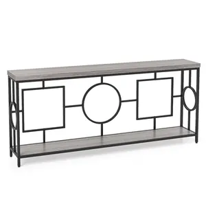 COSTWAY - 2-Tier Faux Marble Top Console Table with Storage Shelf for Hallway-Rustic Brown