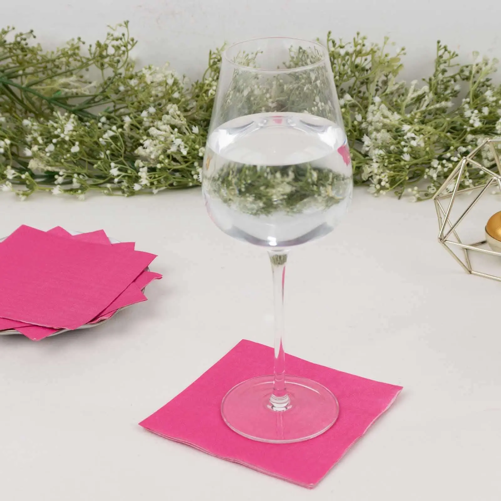 50-Pack Fuchsia Paper Beverage Napkins - 2 Ply, 18GSM Disposable Soft 5"x5" Napkins for Party, Wedding & Home Supplies