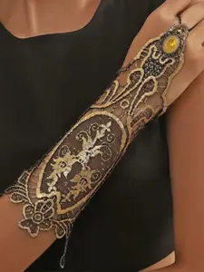 1Pc Golden Rhinestone Black Gothic Glove Steampunk Lace Cuff Fingerless Glove Arm Warmer Bracelet