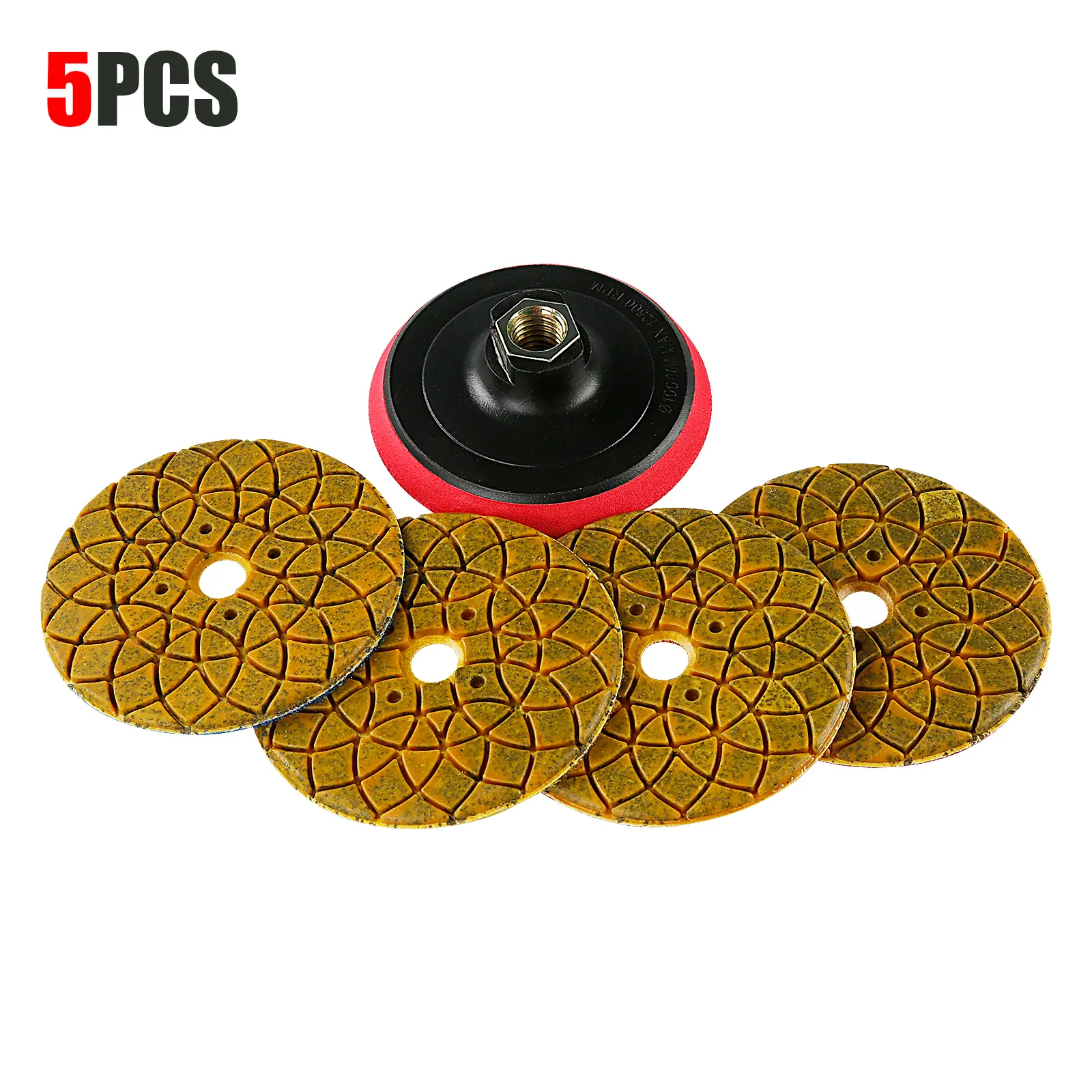 5PCS 4" Wet/Dry Diamond Polishing Pads for Concrete, Granite, Marble, Stone - Metal Pellet Grinding Disc for Countertop/Floor Use