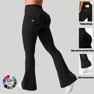 AIbart Women's Cargo Flare Leggings, High Waist Durable Stretch Bootcut Yoga Pants with Butt Lift & Tummy Control for Sporty Chic Workouts