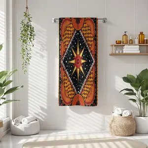 1Pc Bohemian with star like and geometric patterns Bathroom Hand Towel Bath Towel, Multiple Size Microfiber Towel, Ultra-Soft Quick Dry and Absorbent Polyester Large Bath Towel, Unique Home Decorative Kitchen Towels
