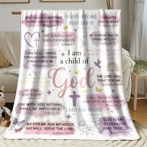 Christian Themed Blanket, Bible Verse Collage Flannel Blanket Soft Cozy Plush Throw Perfect Inspirational Gift for Faith Based Warm Snuggle Blanket for Bedroom Devotional Space Cute Pastel Watercolor Christian Design , Warm Nap Blanket for Home & Office