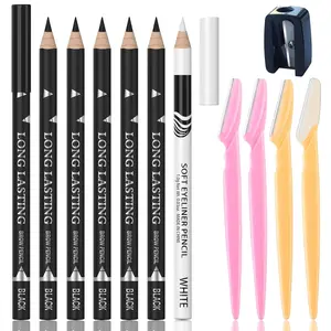 6 Pcs Black Eyebrow Pencil Eyeliner Set, Waterproof Eye Brow Pencil, Easy to Color, Women Professional Eyebrow Pencil Smudge Proof Long Lasting Makeup Eye Liners
