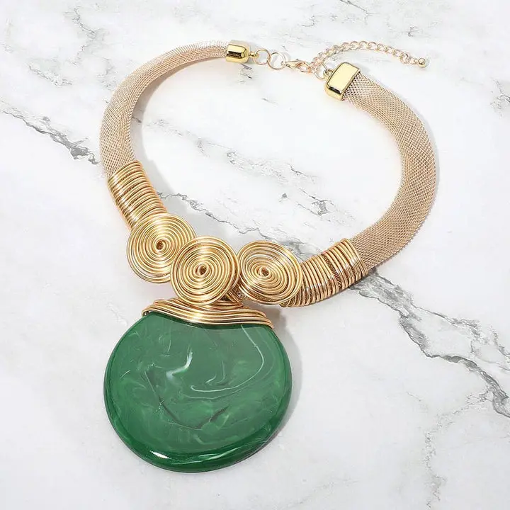 Tiki Treasure- Round Resin Pendant Statement Necklace