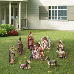 Easter Christian Outdoor Nativity Scene Yard Signs with Stakes, Holy Family Nativity Set for Lawn Garden Church Decorations