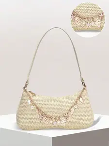 A niche design pearl shell chain pendant straw woven bag, versatile shoulder bag that can accommodate mobile phones and lipstick, suitable for beach vacations, Crossbody Purse, Handbag Shoulder Purse, Crossbody Bags, Woven Purses