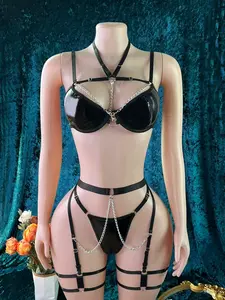 Women's Sexy Underwear Lingerie Set with Chain Decoration, Fashionable Party and Role-Playing Clothing, Bold Fit Design, Wild Punk Style