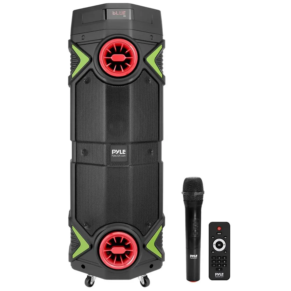 Portable Wireless Bluetooth PA Speaker - 400W Digital Rechargeable Audio Device with 8" Dual Subwoofer, LED Lights, Compact Design, Button Controls, MP3/SD Compatibility, Streaming/Smartphone Connectivity, Handle