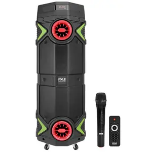 Portable Bluetooth PA Speaker 400W Rechargeable LED Lights 8" Dual Subwoofer