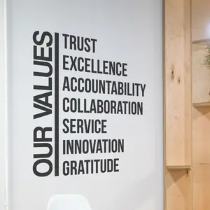 Our Values Wall Decal – Inspirational Vinyl Quote, Motivational Wall Art Sticker for Office or Business, Easy to Apply, Removable
