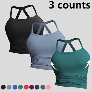 3-Pack Medium Support Women’s Sports Bras – Cross-Back Yoga Tank Tops, Breathable Quick-Dry Short Tops for Fitness, Suitable for Everyday Wear