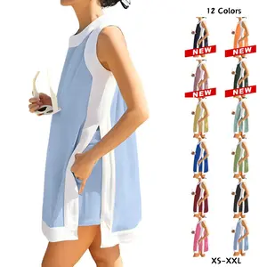 Yeokou Women's 2 Piece Outfits Sets Casual Color Block Crewneck Short Sleeveless Pullover Tops Matching Shorts with Pockets Womenswear Lightweight