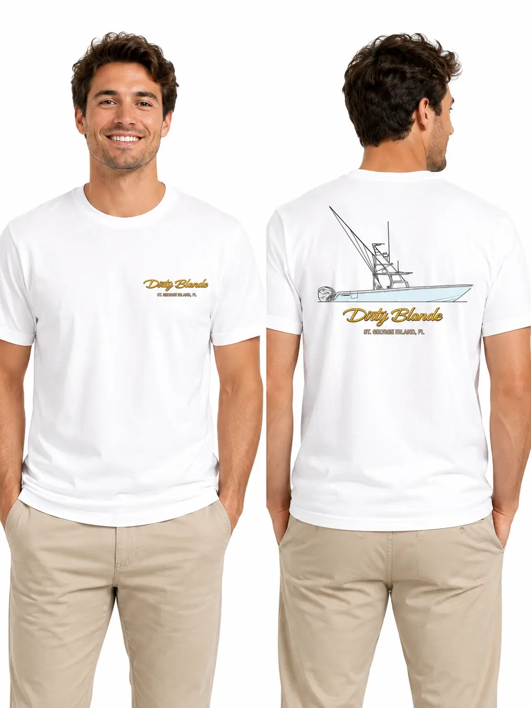 Dirty Blonde Boat Men’s T-Shirt – St. George Island FL Fishing Shirt, White Coastal Tee