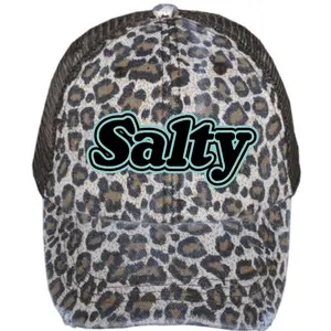 Salty Hat, Leopard Trucker Hat, Leather Patch Hat for Women, Funny Hat for Her, Sassy Mom Hat, Custom Patch Cap, Edgy Trucker Hat