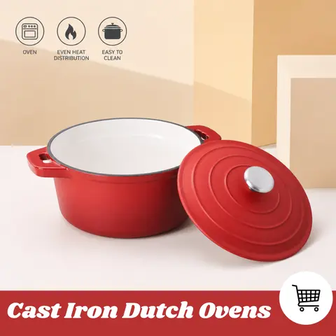 【2026 Upgrade】Dutch Oven,Cast Iron Dutch Ovens,Dutch Oven Pot with Lid,5 QT Enamel Dutch Pot,Dutch Ovens with Dual Handles,Cast Iron Pot for Braiser,Cooking,Gifts for Family