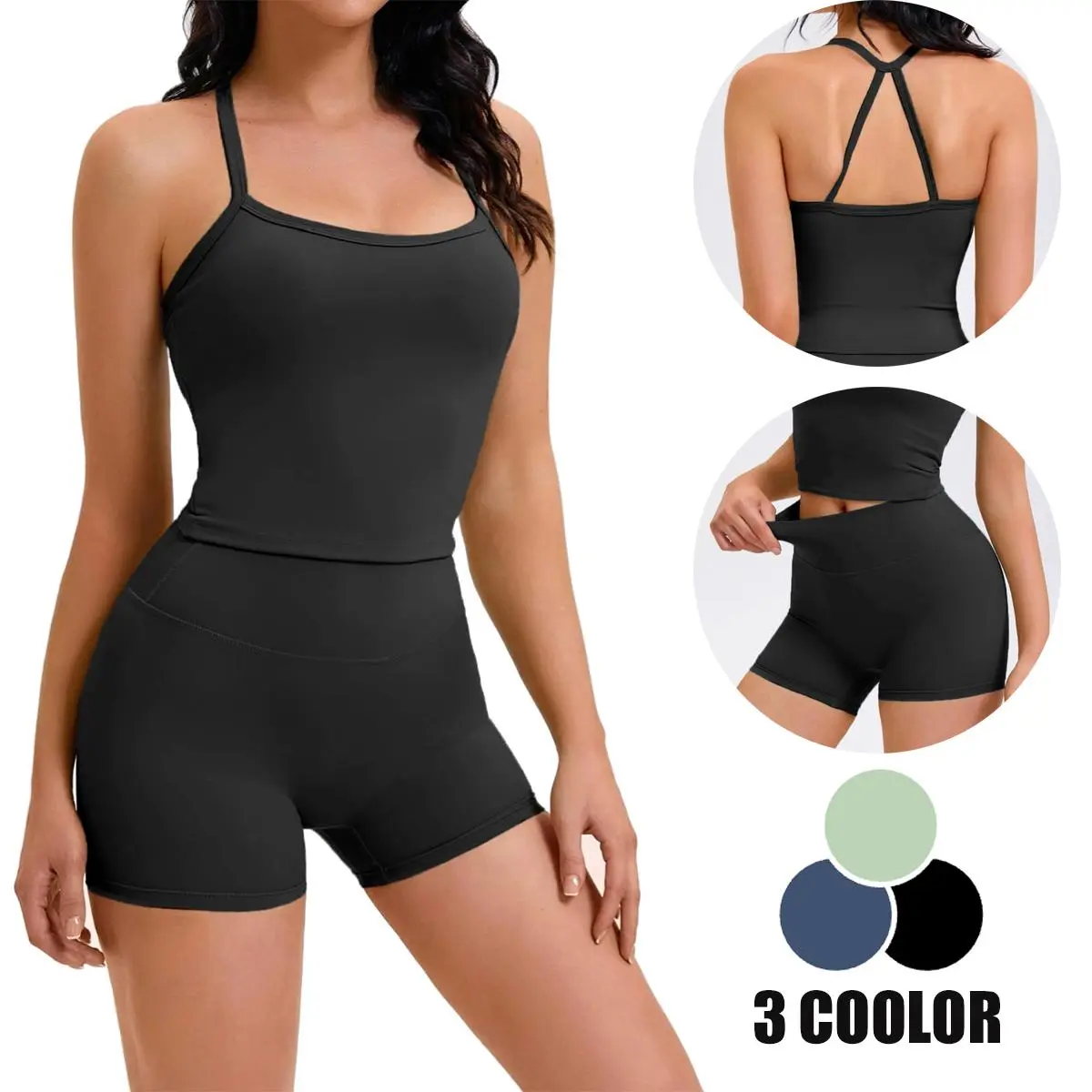 Women's 2-Piece Workout Sets for Gym - Backless Sleeveless Compression Tank Top, Booty Lifting Biker Shorts, Quick Dry, Slim-Fitting, Lightweight Athleisure Sportswear, Workout Sets Women, Gym Workout Sets