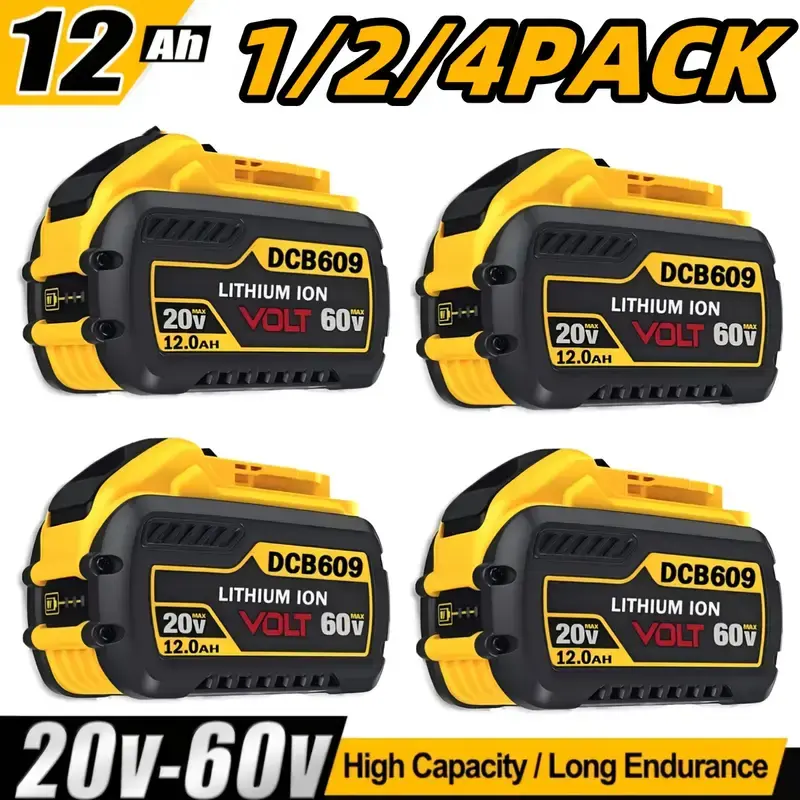 【high-quality】1/2/4pack DCB609 12.0Ah Battery Replacement for Dewalt 20V/60V Long battery life Battery Compatible with DCB606 DCB612 DCB200 DCB201 DCB203 DCB204 DCB206 DCB207 DCB209 Larger battery capacity