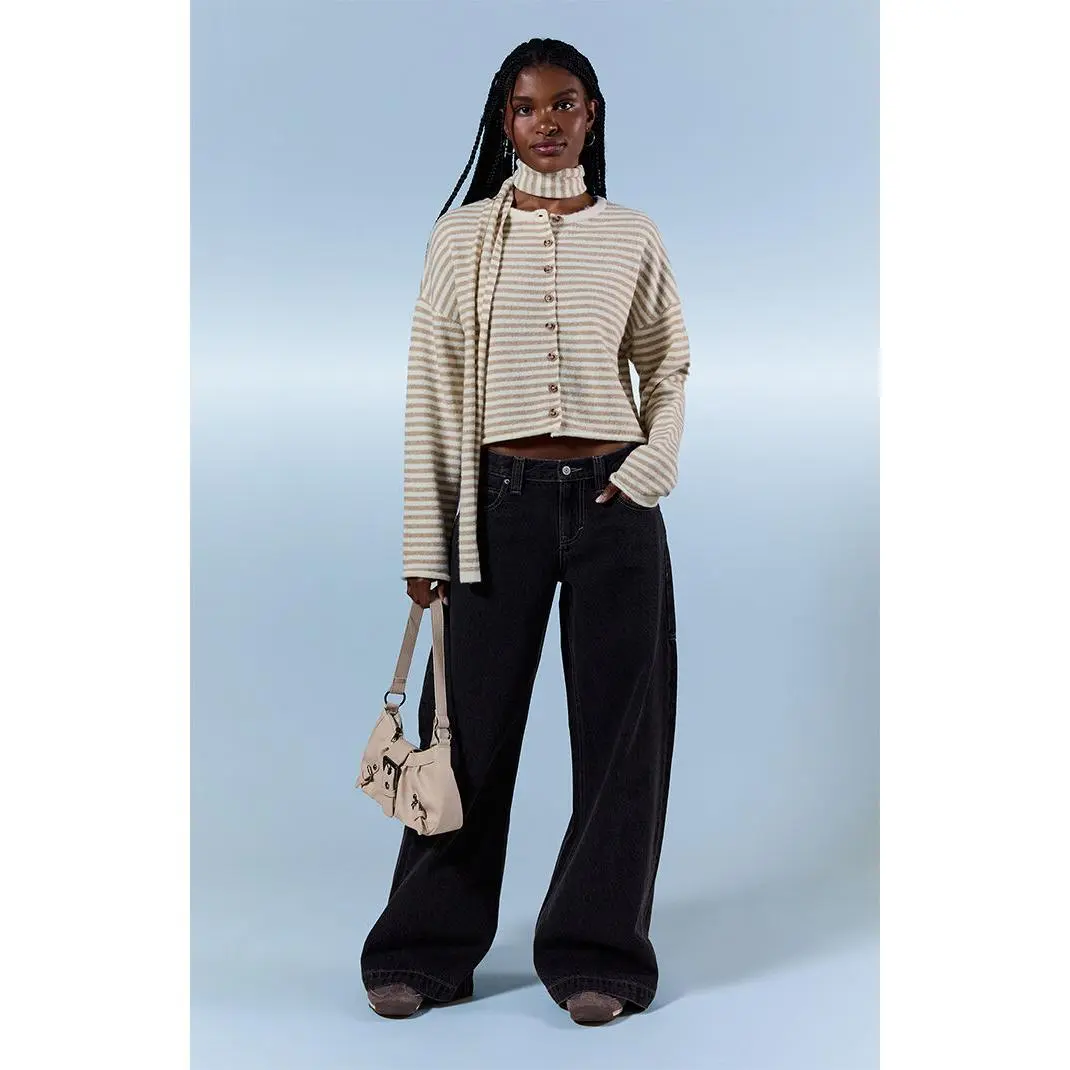 Pacsun Women's Sloane Low Rise Ultra Baggy Jeans Contrast Stitch Oversized Pocket Black
