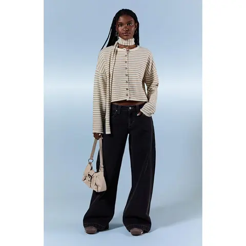 Pacsun Women's Sloane Low Rise Ultra Baggy Jeans Contrast Stitch Oversized Pocket Black
