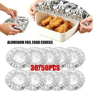 30/50-Piece Set of Reusable Aluminum Foil Food Covers  for Kitchen Kitchen Food Covers Insulation Cover Aluminium Foil Food Covers Fresh Keeping Insulation Film Elastic Bowl Covers