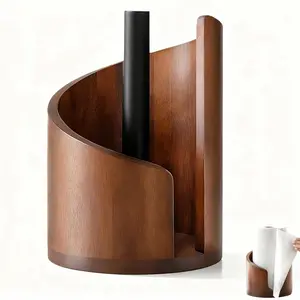 Paper Towel Holder with Mango Wood Base and Iron Frame, Solid Wood Design, Suitable for Kitchen and Living Room Countertops, Easy Tear, Fits Standard/large/x-Large Rolls, Bathroom Accessories